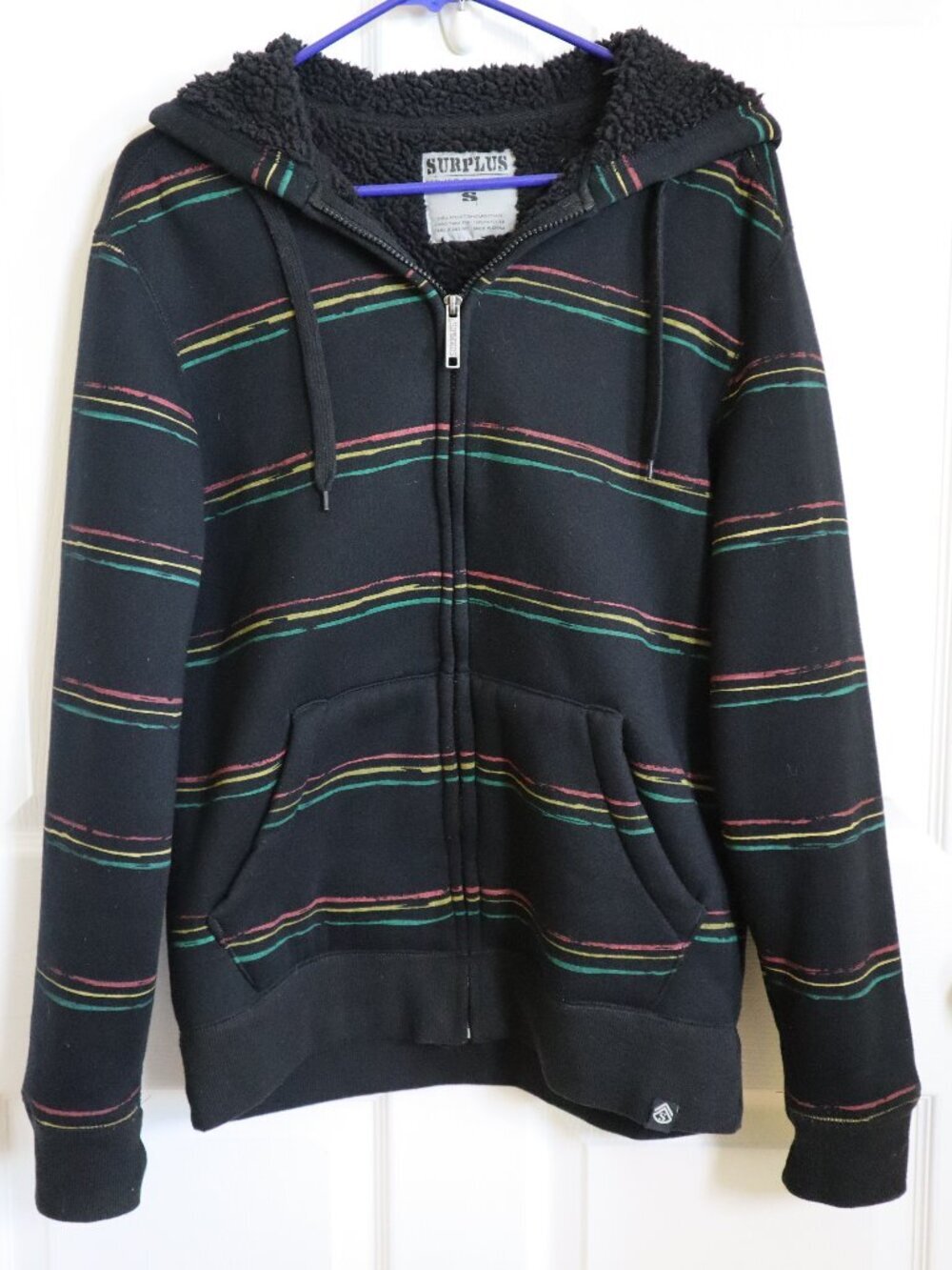 Sherpa Lined Zip Hoodie Sweatshirt '90s Skater Surplus Brand Men's S Women's L